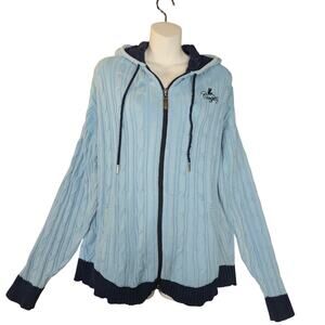 Coogi Australia Womens Large 6 Classic Fit Blue Chunky Knit Hood Preppy READ‎